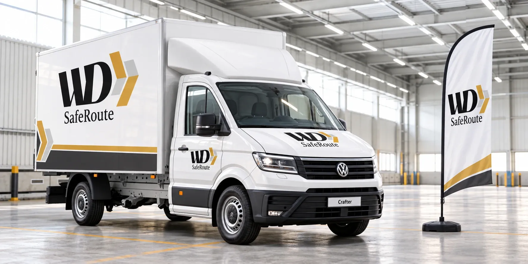 WD-SafeRoute Transporter mit Kofferaufbau in einer Halle